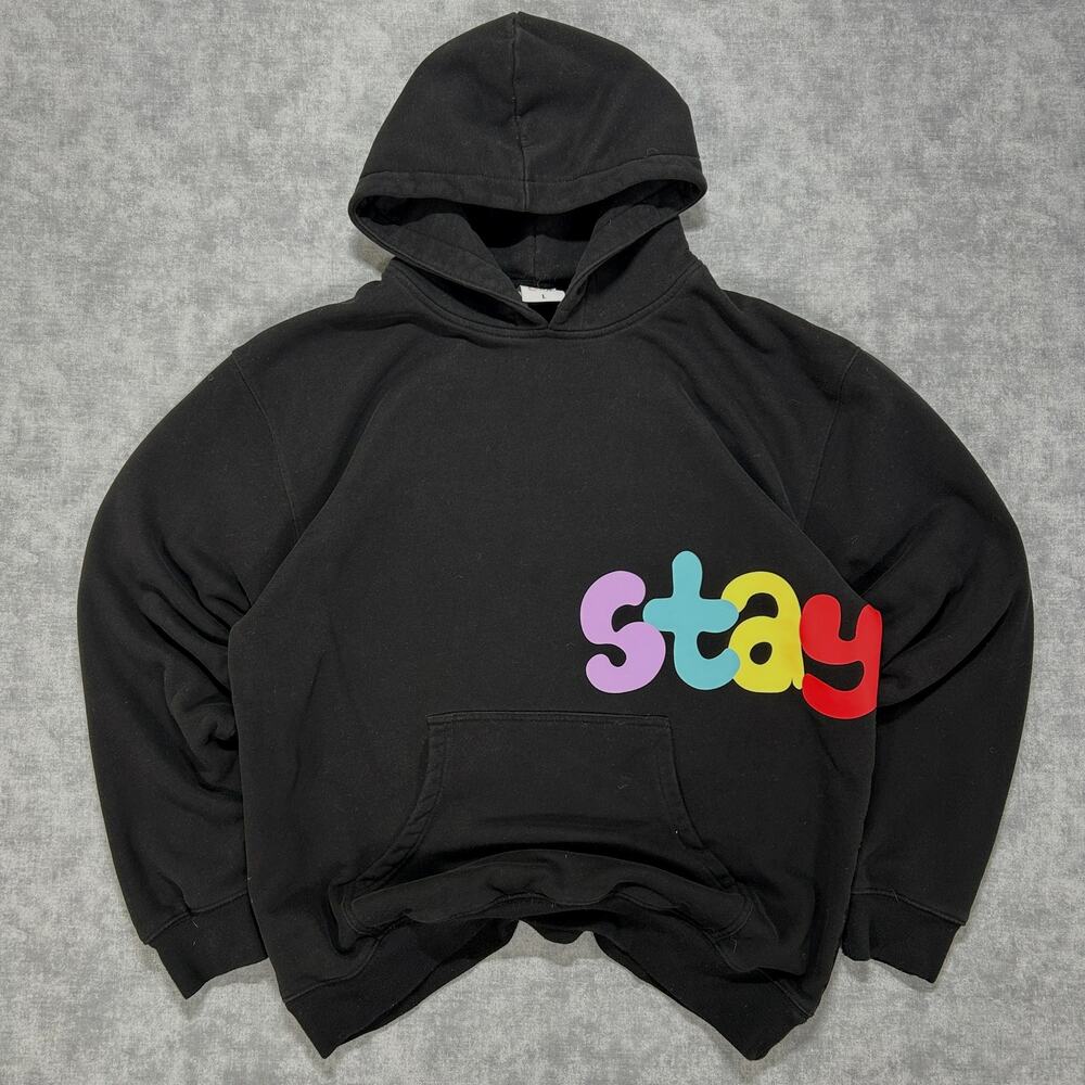 Stay Cool NYC Rainbow Logo Graphic Hoodie Black Womens Large Oversized
